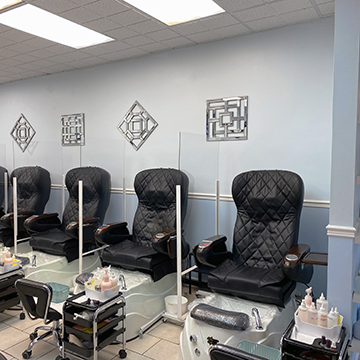 Spa pedicure chairs and plexiglass are sanitized with 70% alcohol after each use. One-time use tub liner are used and tubs are sanitized with medical grade sterilizer and alcohol after each use. UV sterilizing light, blue disinfectant tablets, and whirlpool are used in the tub during the service.